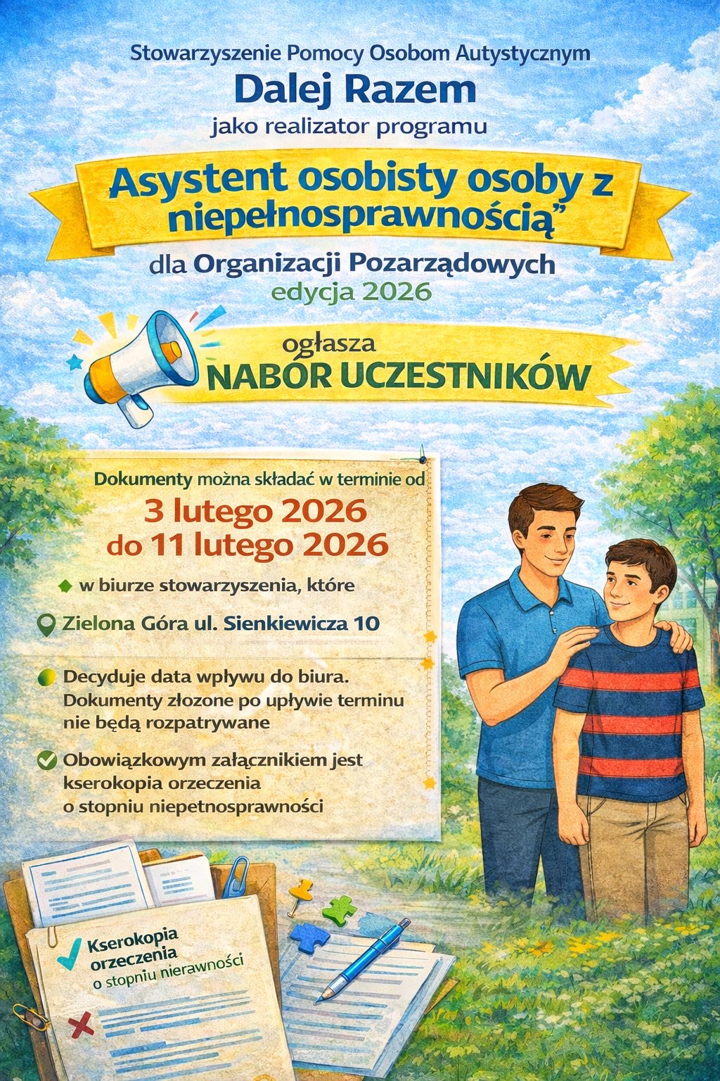 Plakat naboru na projekt Asystent osobisty osoby niepełnosprawnej 2026