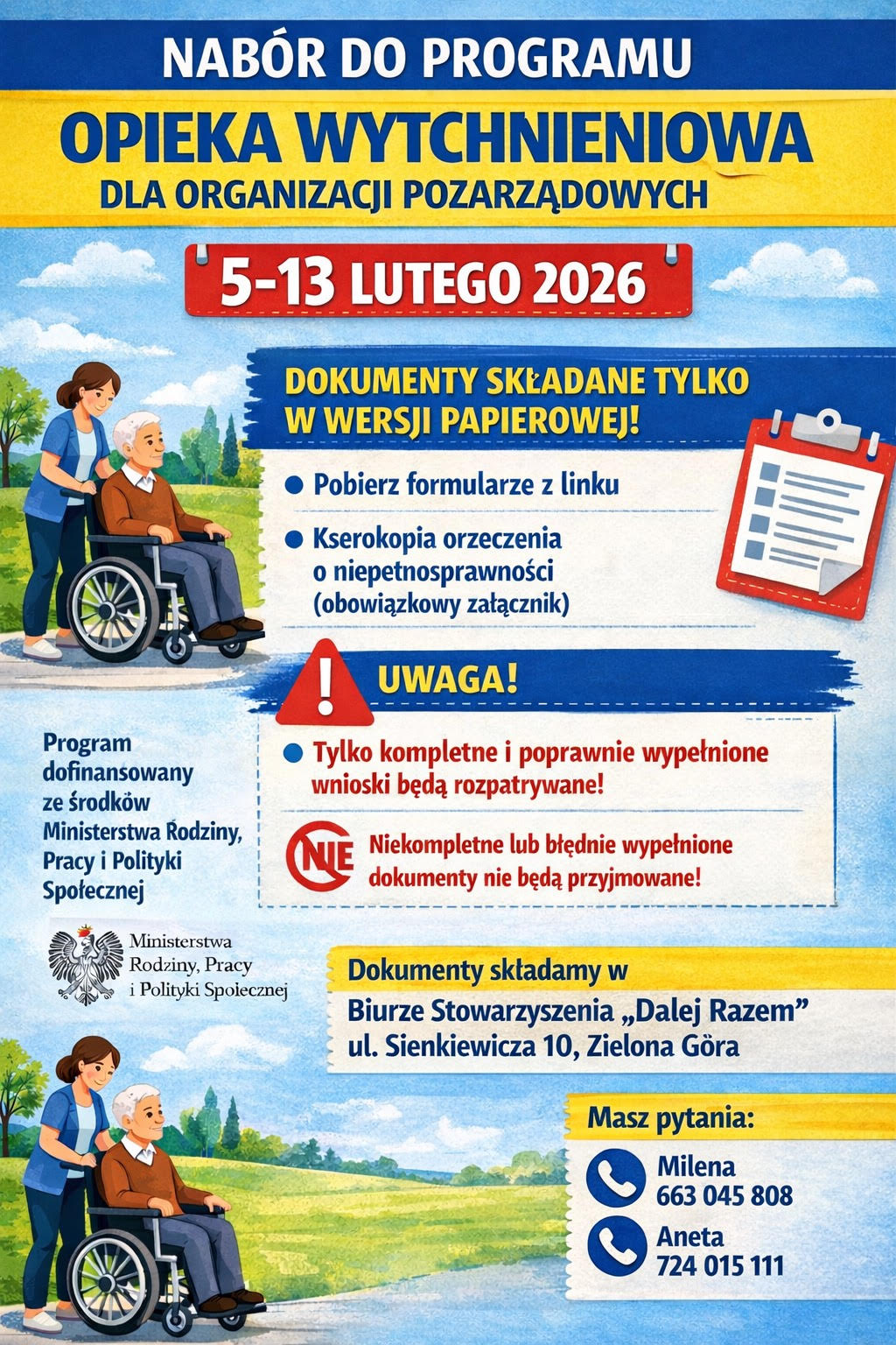 Plakat naboru na projekt Opieka wytchnieniowa 2026